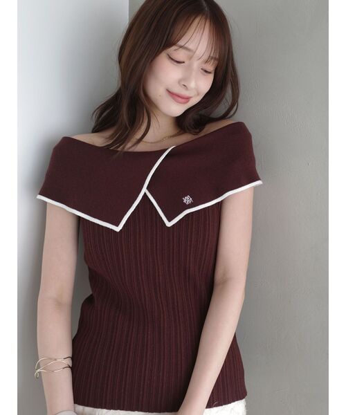 ニット セーター アシメカラーネックニット 「夏服」 レディースの画像