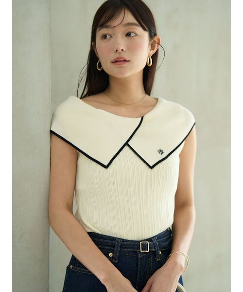 ニット セーター アシメカラーネックニット 「夏服」 レディースの画像