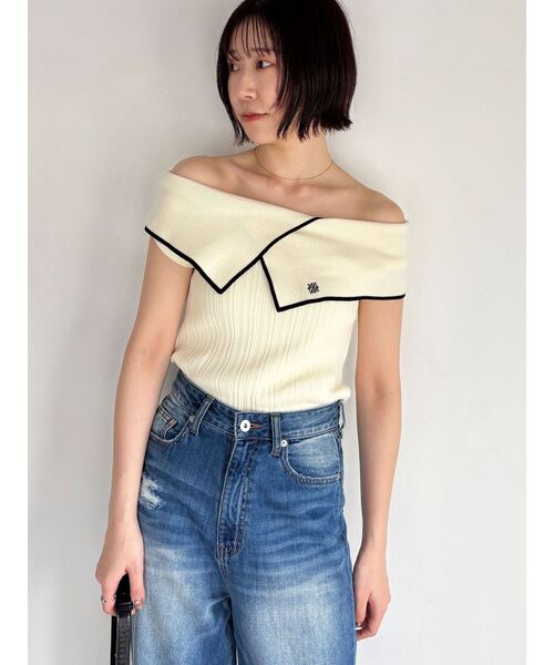 ニット セーター アシメカラーネックニット 「夏服」 レディースの画像