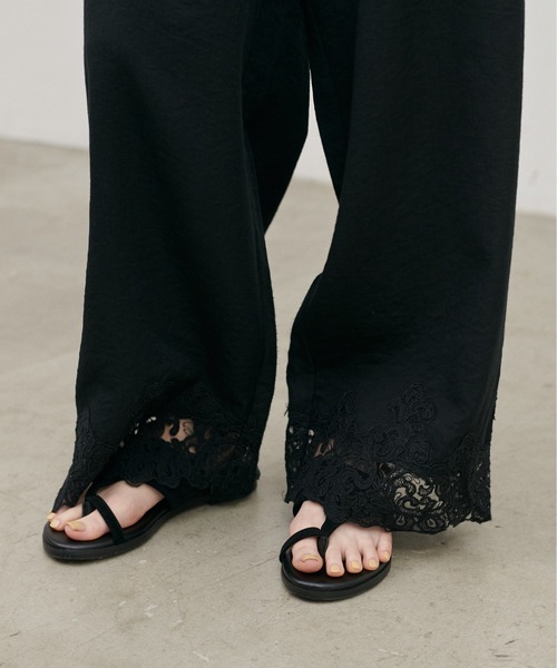 パンツ 「LARUTA」麻タッチ細コードレースパンツ レディースの画像