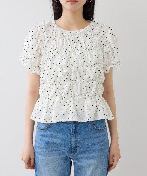 VIS（ビス） tシャツ 半袖 ドット＆無地アソート シャーリングデザイン