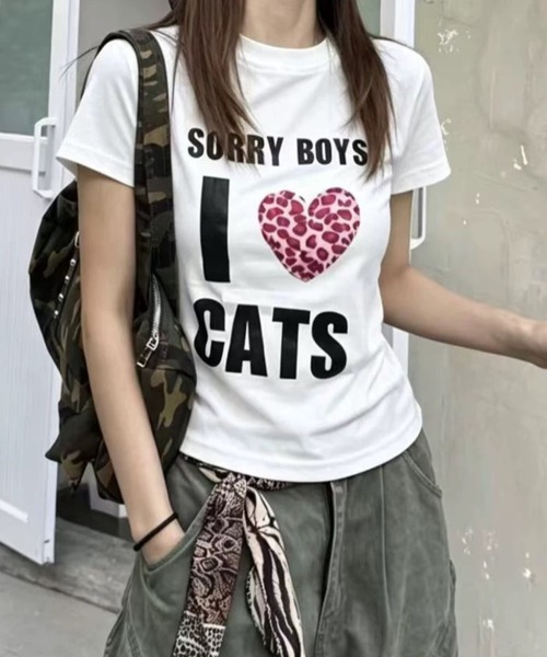 tシャツ 半袖 ロゴプリントTシャツ ドット柄ピチT レディース