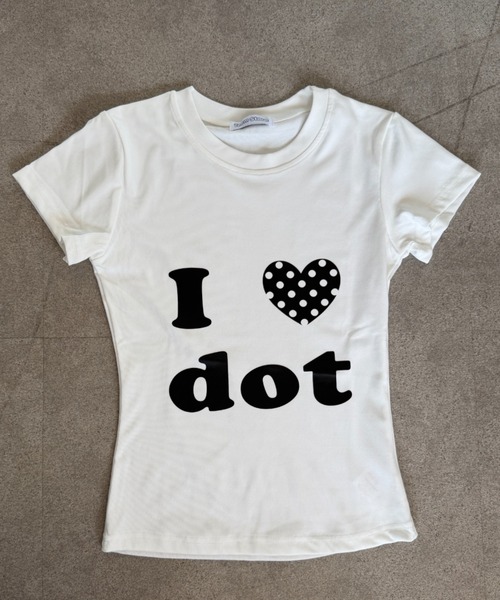 tシャツ 半袖 ロゴプリントTシャツ ドット柄ピチT レディース