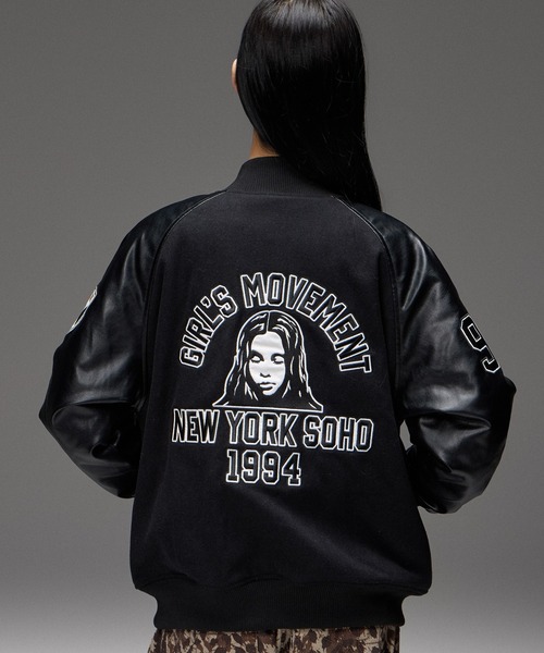 美品X-girl スタジャン X-girl（エックスガール） スタジャン FACE PATCH STADIUM JACKET
