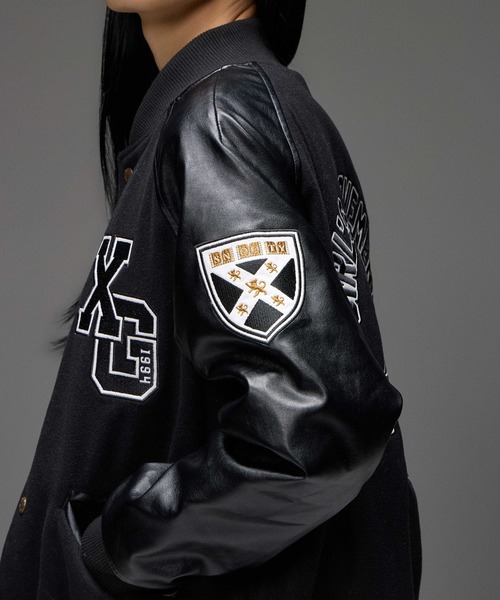 美品X-girl スタジャン X-girl（エックスガール） スタジャン FACE PATCH STADIUM JACKET