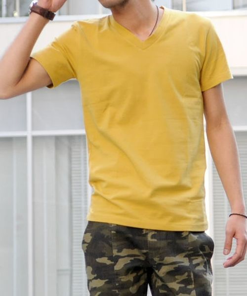 Salsation新作VネックTシャツYellow色（S）新品 未使用 EVOLUTION tシャツ クールでセクシーなVネックTシャツ メンズ