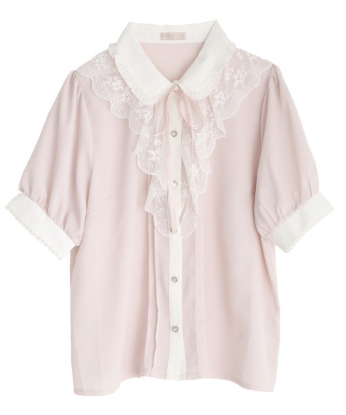axes femme POETIQUE ブラウス シャツ 半袖 レースラッフルフリル半袖