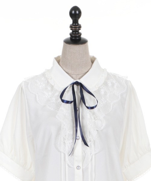 axes femme POETIQUE シャツ ブラウス レースラッフルフリル半袖