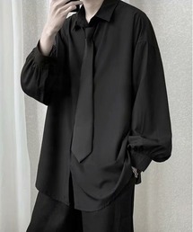 シャツ タイ付き オーバー モノトーンタイデザインモードシャツ NEW GENTLEMAN シャツ トロミ タイ付 オーバーサイズシャツ