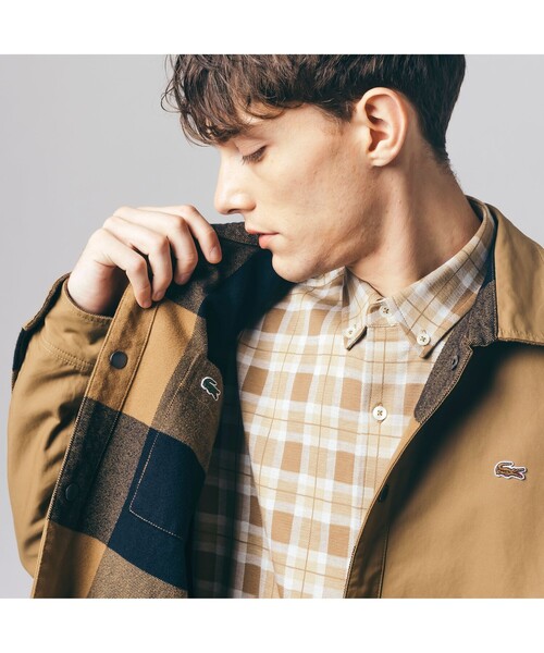 LACOSTE プレーン×バッファローチェックリバーシブルシャツアウター プレーン×バッファローチェックリバーシブルシャツアウター