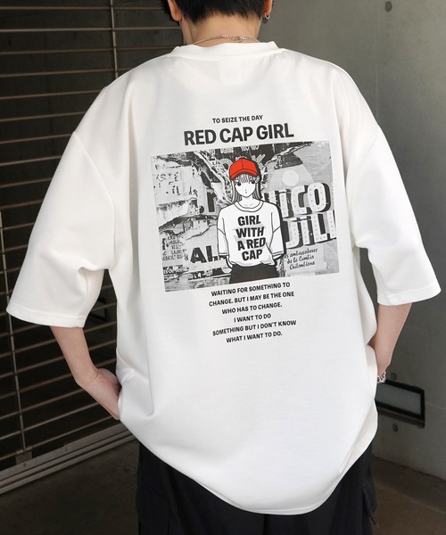 tシャツ Tシャツ メンズ 「RED CAP GIRL」 バックイラスト / バック転写 ワンポイント刺繍 ドレープとろみ ポンチ ビッグシルエットT｜zozo｜05