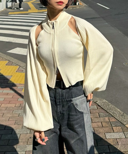 ダブルスタンダードのファー風ニットボレロ PAGEBOY ニット