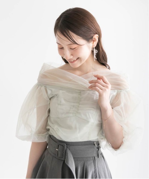 新品　RANDA オフショルダー　ブラウス RANDA ブラウス シャツ チュールデザインオフショルブラウス