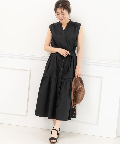PREFERIR ワンピース シャドーストライプ キーネック