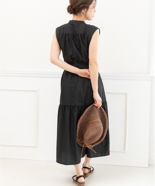 PREFERIR ワンピース シャドーストライプ キーネックノースリーブ