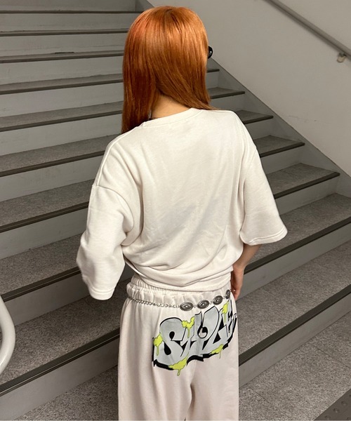 tシャツ 「セットアップ可」ソフトロゴTEE レディース tシャツ 裏毛アソートロゴプリントトップス「SETUP着用可能