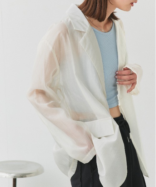 新品　aere アエレsheer tumbler jacket シアージャケット TIME SALE】ニュアンスボタンシアージャケット[J by blue