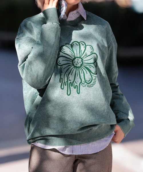 トレーナー スウェット 「*anobody* / アノバディー」Flocking Flower Sweatshirt　/ フロッキーフラワースウェット