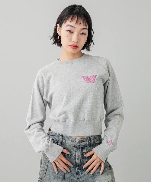 トレーナー スウェット BUTTERFLY RAGLAN COMPACT SWEAT TOP レディース X-girl トレーナー スウェット BUTTERFLY RAGLAN COMPACT SWEAT