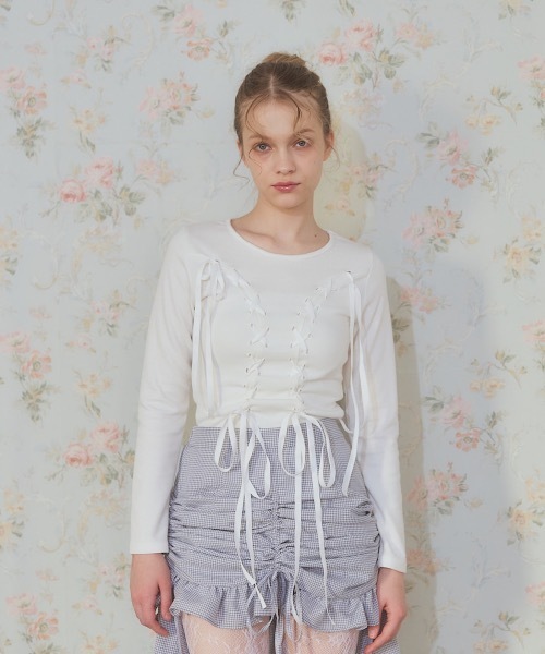 lilLilly リルリリー レースアップバレエコアリボントップス レースアップバレエコアリボントップス（Tシャツ/カットソー