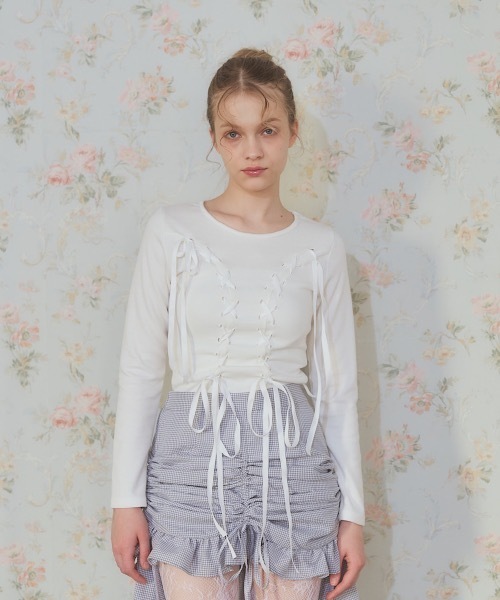 tシャツ レースアップバレエコアリボントップス レディース lilLilly tシャツ レースアップバレエコアリボントップス