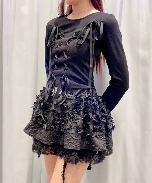 00s 希少 TRALALA 肩リボン&はしごリボンレースアップフリルカットソー 00s 希少 TRALALA 肩リボン&はしごリボンレースアップフリルカットソー