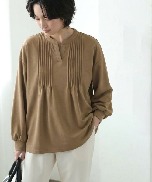 INDIVI　美品キーネックサイドスリットピンタック素材ブラウス大きいサイズ15 ブラウス シャツ ピンタックキーネックブラウス レディース : ZOZOTOWN