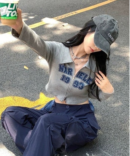 WEGO tシャツ WEGO/タイトロゴ襟前開きトップス レディース