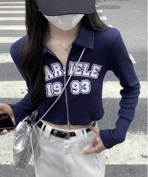 WEGO tシャツ WEGO/タイトロゴ襟前開きトップス レディース