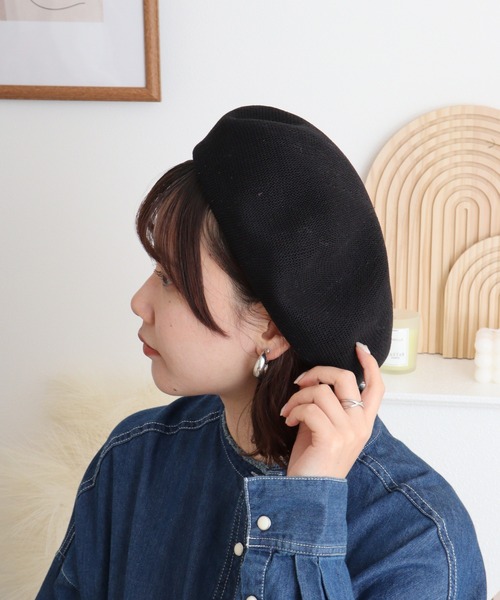 未使用　Pois E ポイゼ　リネン　麻　ベレー帽 黒 リネン 麻 ベレー帽 ハンドメイド サイズ調節 | ROOM402
