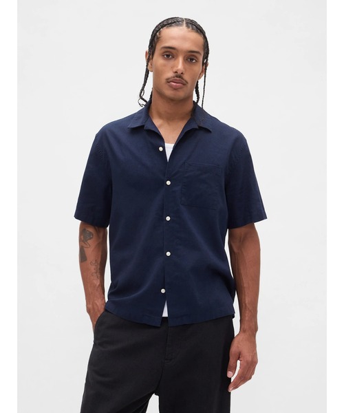 GAP（ギャップ） シャツ コットンリネンシャツ 半袖 メンズ : ZOZOTOWN