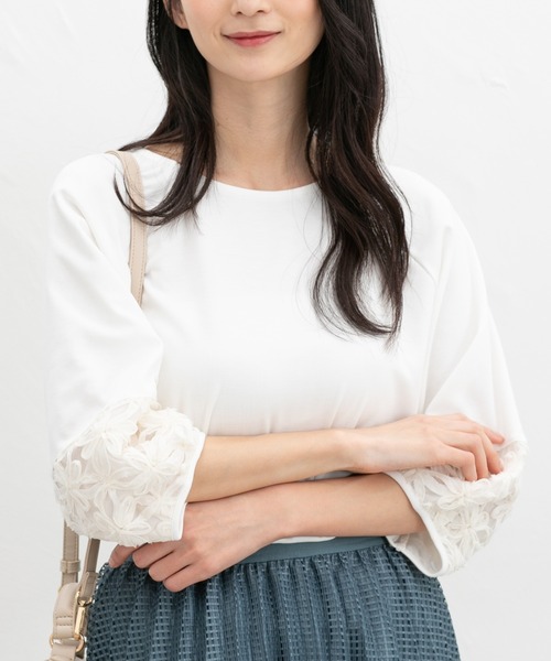 HANITA 売れ筋商品|||ハニタ Tシャツ トップス レディース Tops Azure Honeys tシャツ 7分袖レース使いトップス レディース