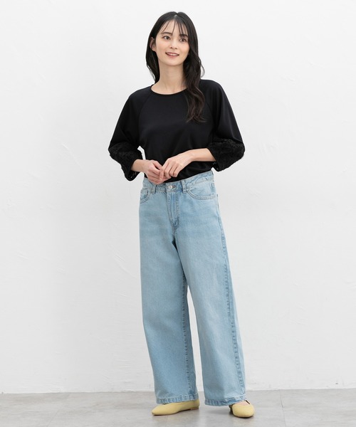 HANITA 売れ筋商品|||ハニタ Tシャツ トップス レディース Tops Azure Honeys tシャツ 7分袖レース使いトップス レディース