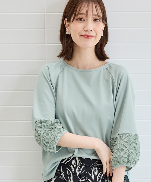 HANITA 売れ筋商品|||ハニタ Tシャツ トップス レディース Tops Azure Honeys tシャツ 7分袖レース使いトップス レディース