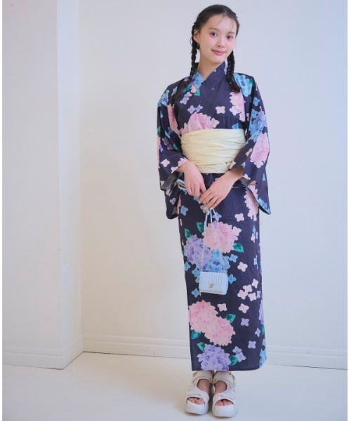 n*n様 浴衣　紫陽花　綿100% 帯、カゴバッグ　セット　5点　古典柄 SOUBIEN 浴衣 レディース セット レトロ 作り帯 3点セット 浴衣