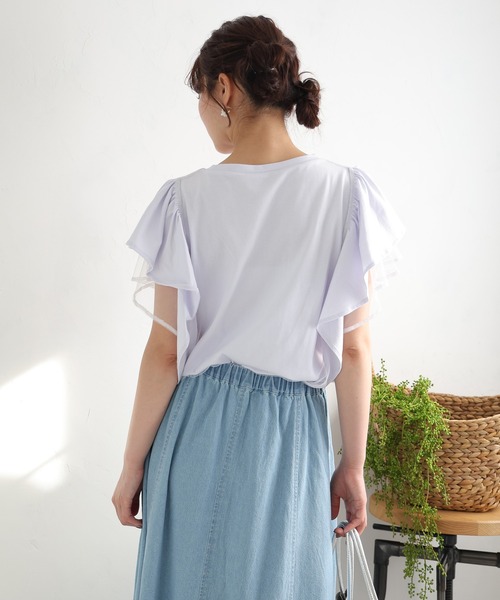 tシャツ チュールフリルロゴTシャツ レディース moment+ tシャツ チュールフリルカレッジプリントTシャツ