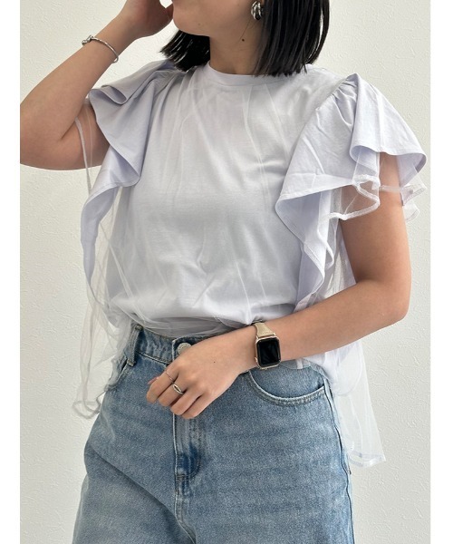 tシャツ ラッフルチュールトップス レディース cepo tシャツ シャーリンングリボンチュールトップス レディース