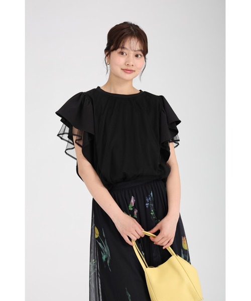 お値下げしました♡ビーズ装飾 濃紺 半袖Tシャツ フリルデザイン ビーズ装飾 濃紺 半袖Tシャツ フリルデザイン - メルカリ