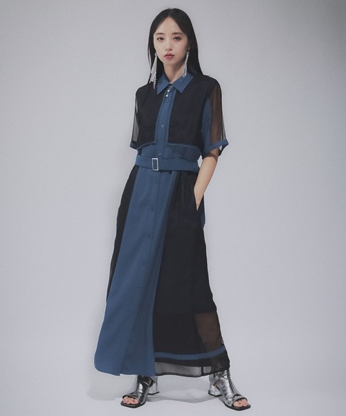 HARE ロングワンピース ロングフリルギャザーリボンワンピース(HARE)（ワンピース