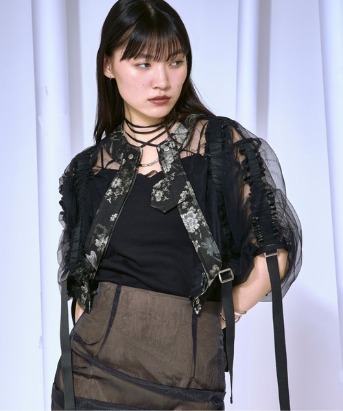 Ezick シャーリング　ブルゾン Ezick ブルゾン アウター Mode elegant シャーリングチュール