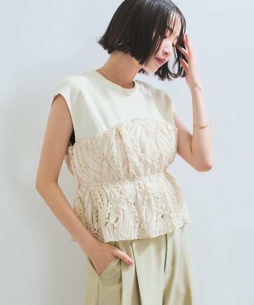 tシャツ 旬なレイヤードスタイルが叶う！ビスチェドッキングフレンチスリーブプルオーバー「洗える」 レディース VIS tシャツ 旬なレイヤードスタイルが叶う！ビスチェドッキング