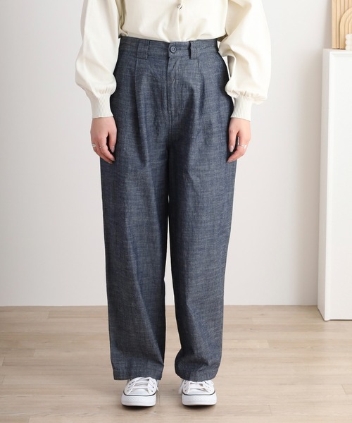 パンツ doux bleu ライトデニム タックパンツ レディース