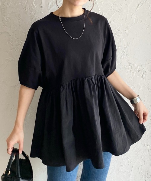 tシャツ 2WAYボリュームパフスリーブトップス レディース She's Closet tシャツ パフスリーブ半袖切替ボリュームフレア