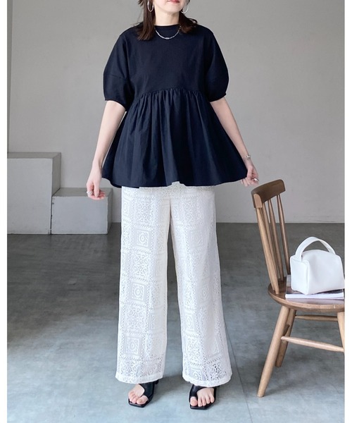 She's Closet tシャツ パフスリーブ半袖切替ボリュームフレア