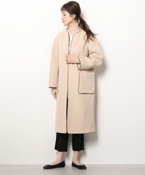 「SHIPS any」 ノーカラーコート 38 クリーム レディース_画像2