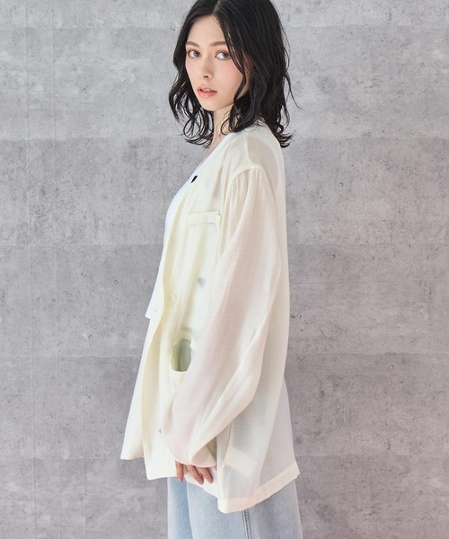 美品♡gallardagalanteノーカラージャケット ベージュ ダブルボタン カラウティア callautia callautia ダブルボタンテーラード