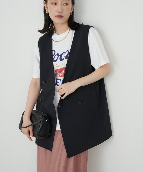 ベスト ジレ ノーカラージレ レディース