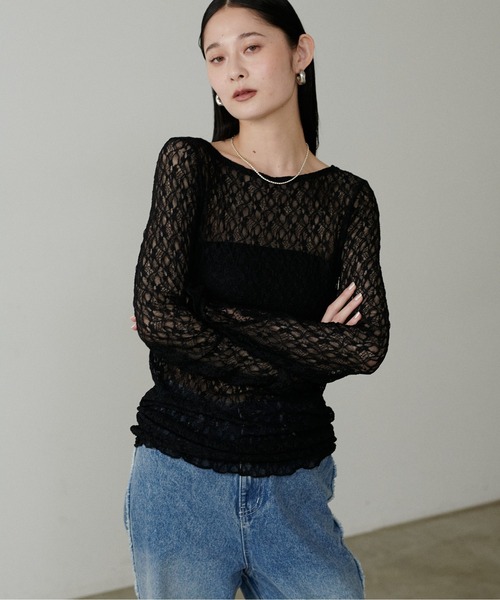 tシャツ 「LARUTA」MIXレース切替プルオーバー レディース LARUTA tシャツ 「LARUTA」MIXレース切替プルオーバー