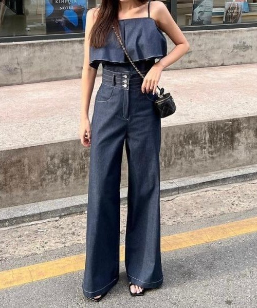 FAVORITO セットアップ キャミデニムトップス＋ハイウエストパンツ