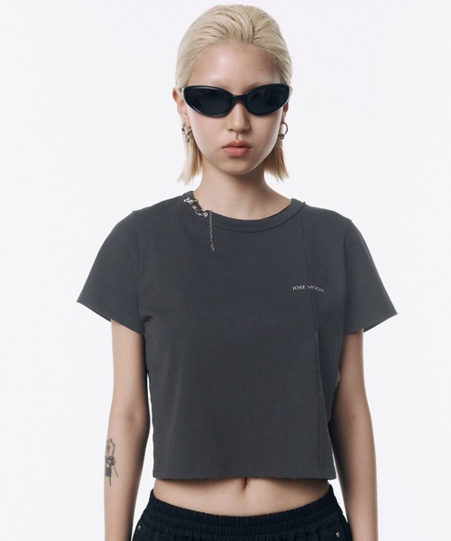 トップス josemoon CROPPED PIERCE T-SHIRT CROPPED PIERCE T-SHIRT(F WHITE): TOPSjosemoon